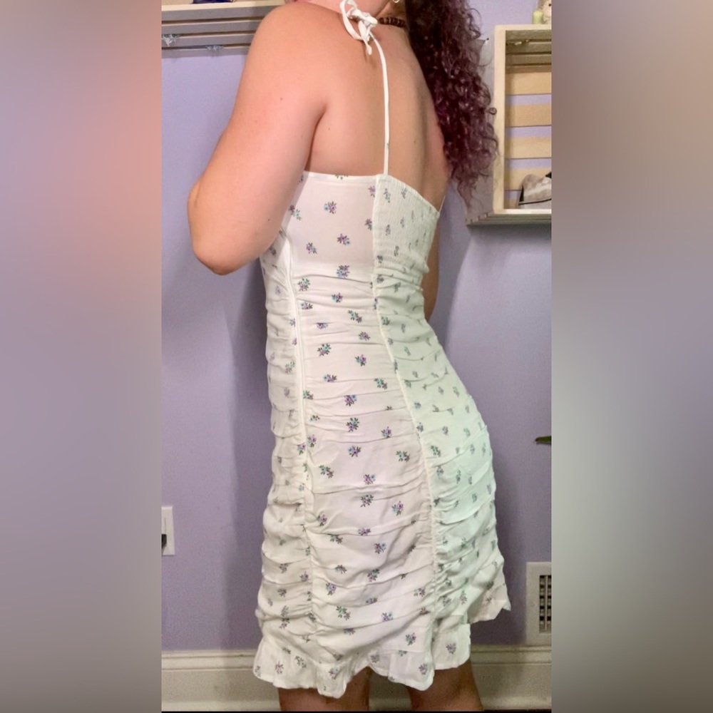 Hollister floral ruched tie-shoulder ruffle dress